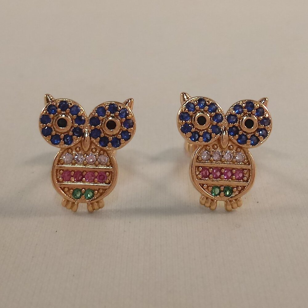 18K Yellow Gold Filled Owl Diamond Zircon Stud Earrings Gorgeous Gift - Picture 5 of 5